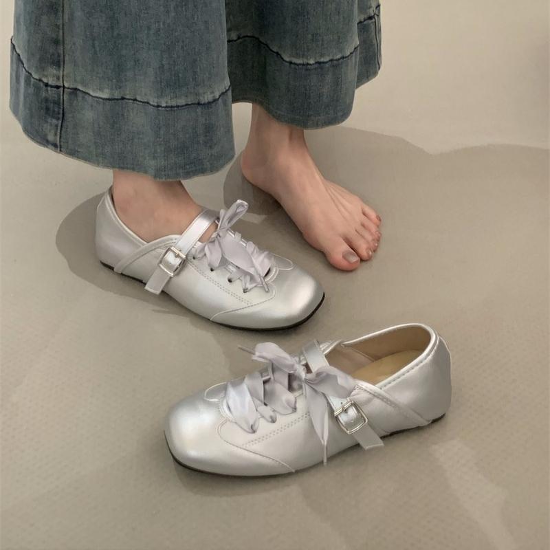 Fashion 2025 Brand Ladies Shoes Lace-up Women's Flats Fashion Buckle Strap Ballet Flats New Square Toe Comfortable Light Flat Low Heels