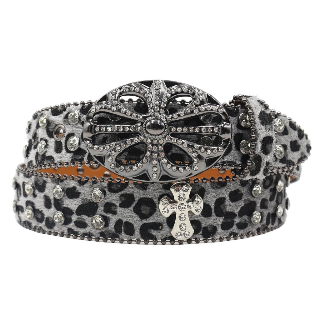 American Retro Leopard Print Rhinestone Hot Girl Style Design Belt Niche Millennial Style Jeans Accessories Belt