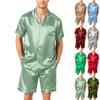 Men's Short Sleeve Pajama Set Button Down Shirt with Curved Hem and Matching Shorts Soft Lightweight Lounge Sleepwear S-XXXXL