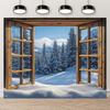 2D Rustic Window Snowy Forest Backdrop Winter Landscape Portrait Photography Background
