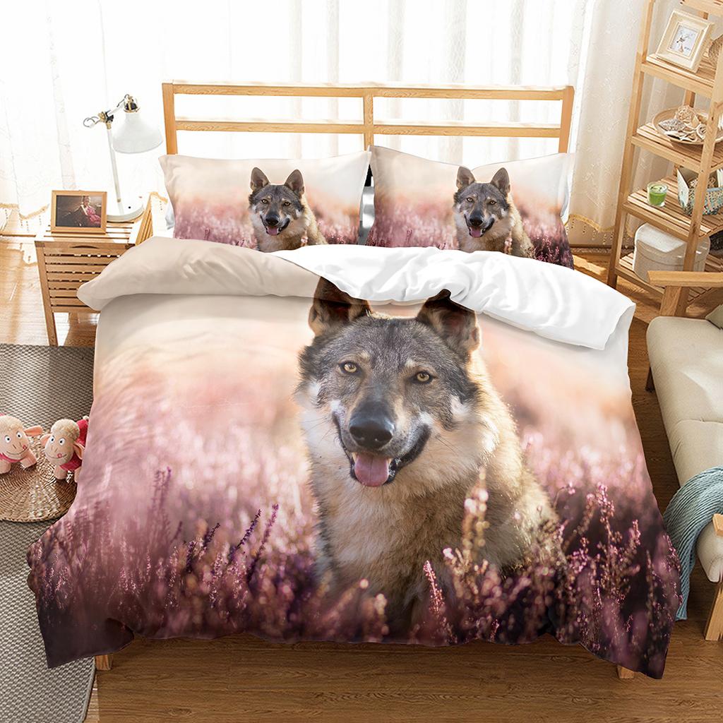 Boys Wolf Duvet Cover Set Queen Size Boho Wildlife Forest Animal Bedding Polyester Quilt Cover With Pillowcase