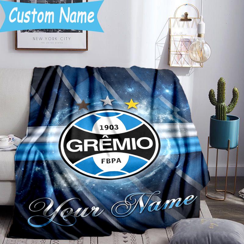 Custom Name Gremio Football Club Emblem Flannel Blanket, Use for Birthday/Holiday Gift, Soft Blanket for Sofa/Bed/Camping/Office, Home Decor