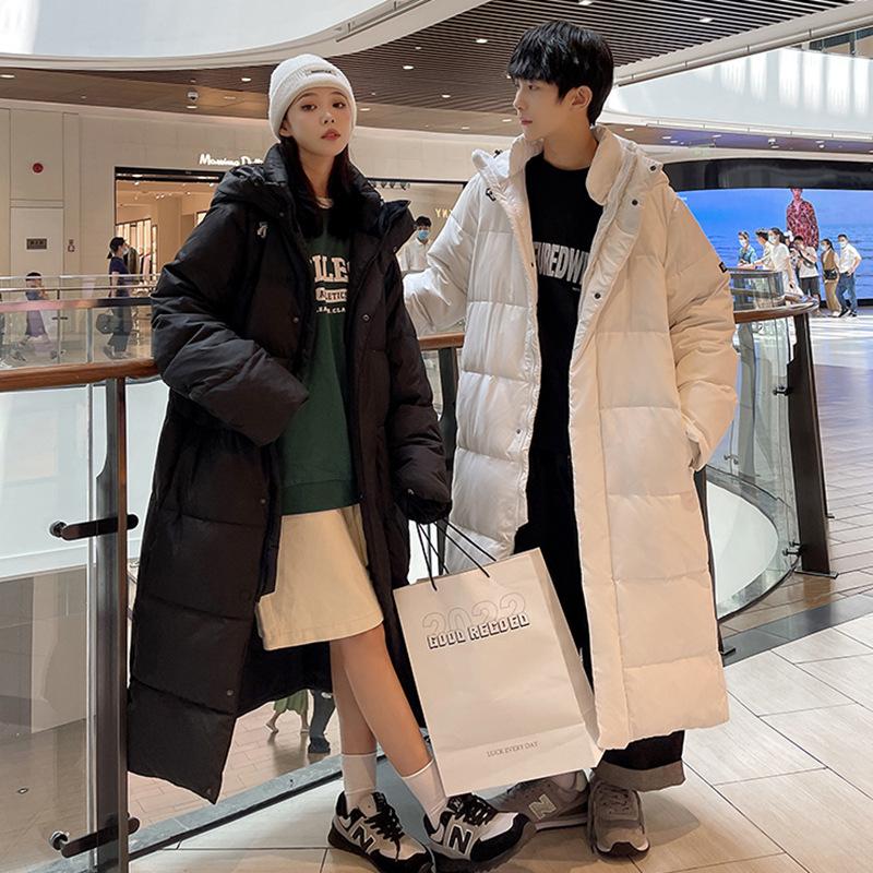 Long Down Jacket for Male and Female Couples, Same Style, Korean Long Over-the-knee Down Jacket, Thickened and Warm White Duck Down Jacket for Men