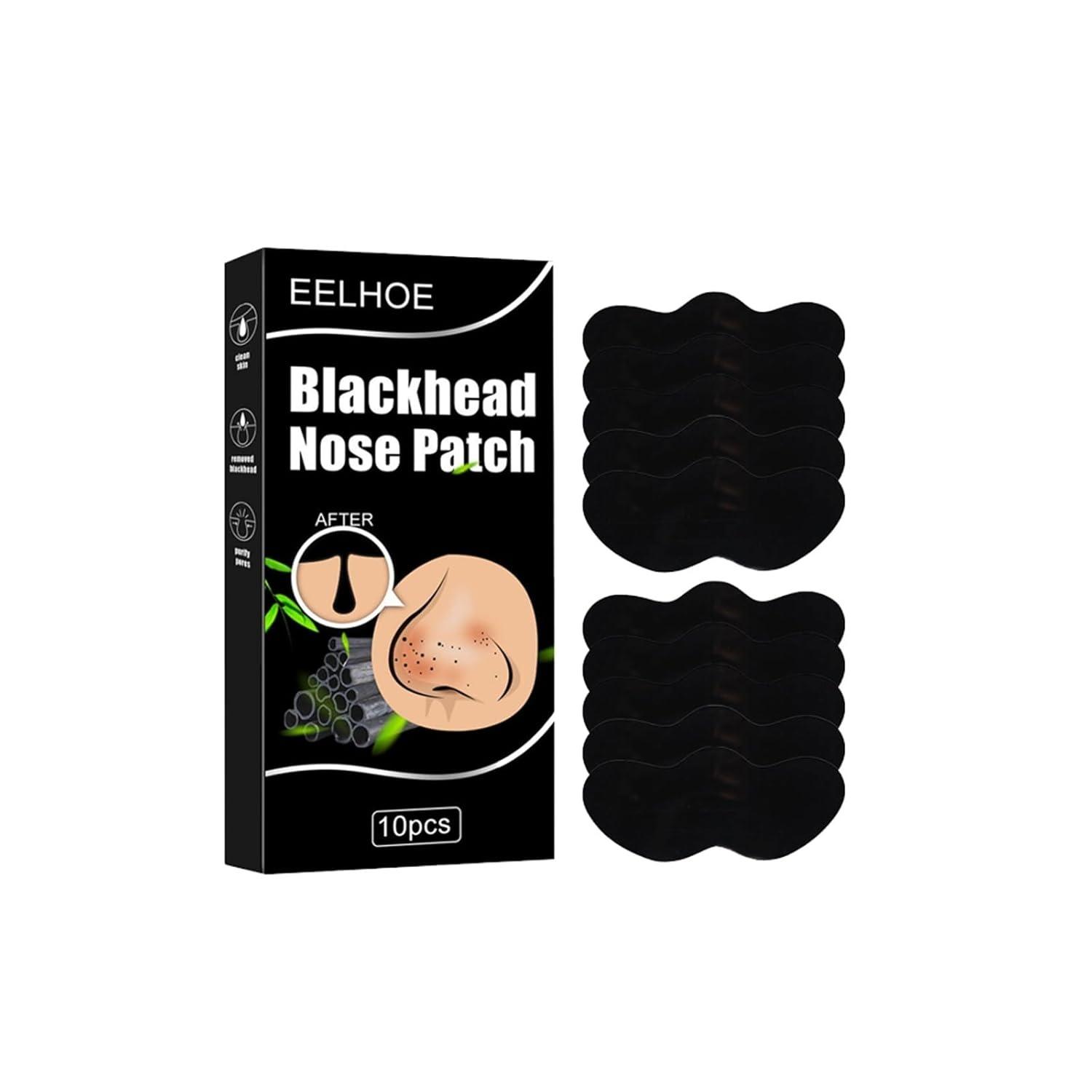 Bamboo Charcoal Blackhead Remover Nose Strips, 10PCS Deep Cleansing Nose Pore Strips with Aloe Vera & Witch Hazel Extract, Gentle Exfoliating Pore