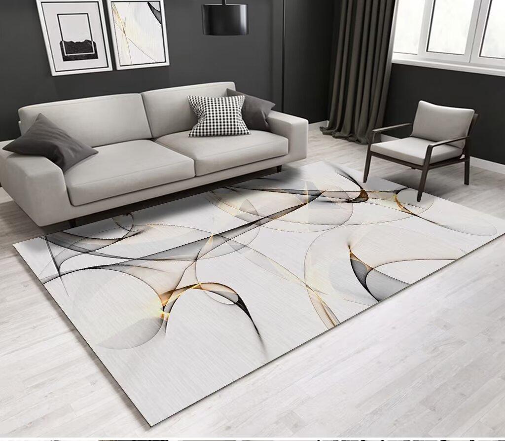 Golden Flowing Light Decor Living Room Carpet Large Soft Washable Home Modern Luxury Antiskid Floor Mat Bedside Bedroom Rug