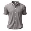 Linen Jacquard Shirt with Vertical Stripes Men's Collared Button-Down Loose-Fitting, Breathable Casual Short-Sleeved Shirt
