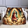 "Virgin Mary with Golden Floral Halo" Patterned Flannel Blanket Perfect for the Bedroom Living Room, Sofa, or a Little Nap