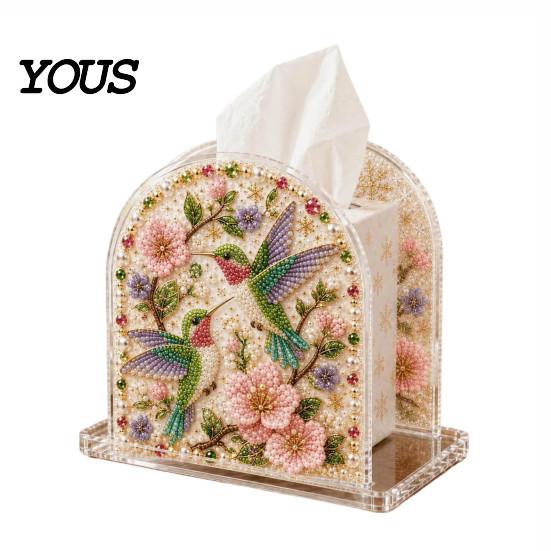 Decorative Tabletop Tissue Dispenser DIY Christmas Faux Pearl Art Painting Box Holder, 3D Rhinestone Beads Square Cover Gem Holder for Winter