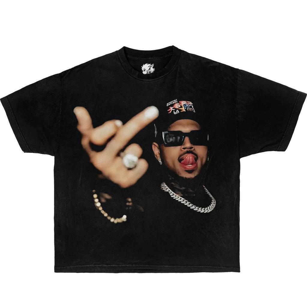 Chris Brown Finger Vintage Boxy Shirt Oversized Streetwear Y2k Breezy Bowl
