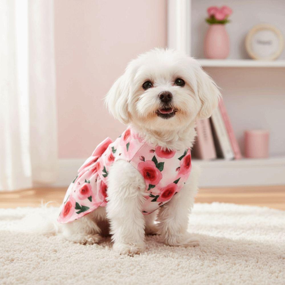 Pretty Puppy Princess Skirt Floral Printed Dog Sleeveless Dress Dress Up Accessories