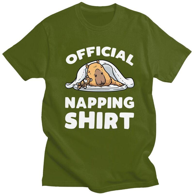 Custom Mens Capybara Sleeping Napping Giant Cavy T Shirt ShortSleeve Cotton Tshirt Leisure Tee Loose Fit Clothes