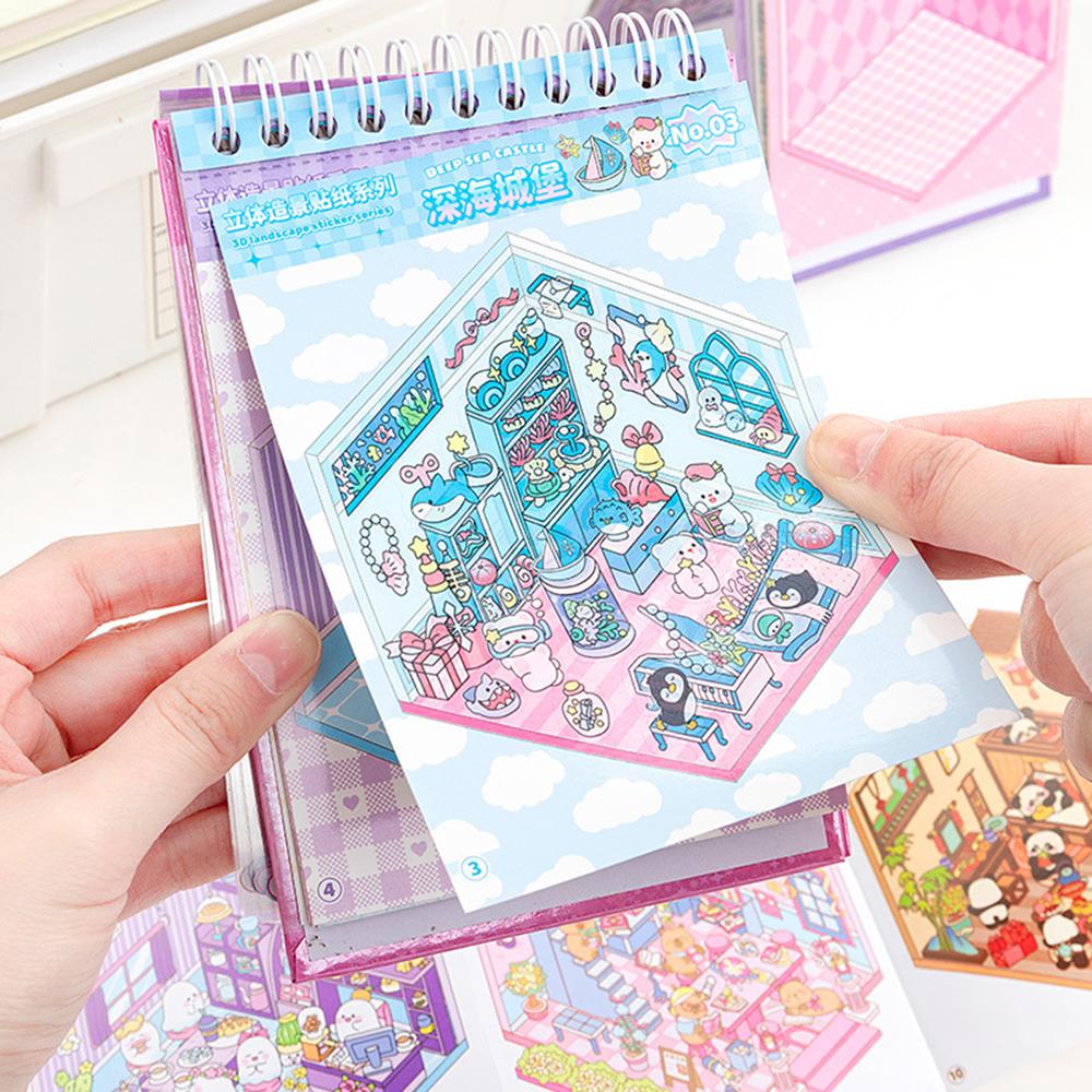 Set di Adesivi 3D con Scene in Miniatura per Scrapbooking, Adesivi per Diario in Carta PET Impermeabile