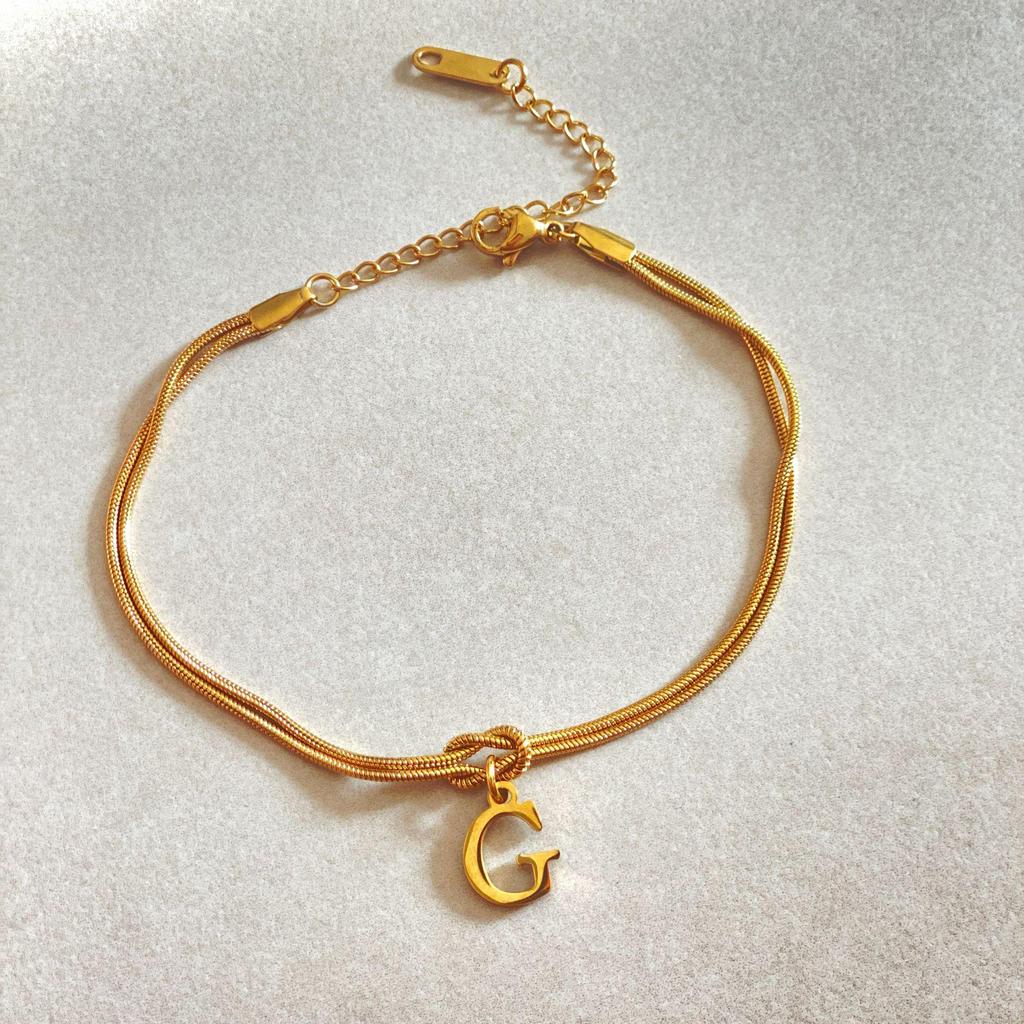 Valentine's Day Stainless Steel Herringbone & Snake Chain Bracelet with 26 Letters Pendant