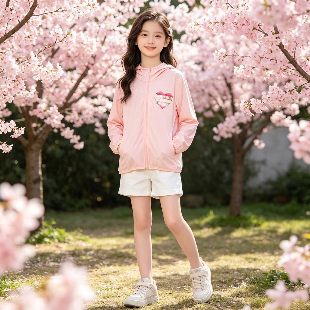 Girls' Lightweight Hooded Jacket Summer New Style Children's Breathable Long Sleeved Skin Jacket