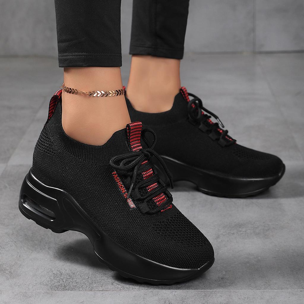 Flying woven sports shoes 2025 new summer height increase women's shoes mesh white shoes casual shoes dad shoes tide