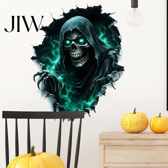 Removable Wall Art Halloween Theme Sticker, Horror Skull Decal, Waterproof Self-adhesive Haunted House Supplies Art, for Home Living Room Bedroom And