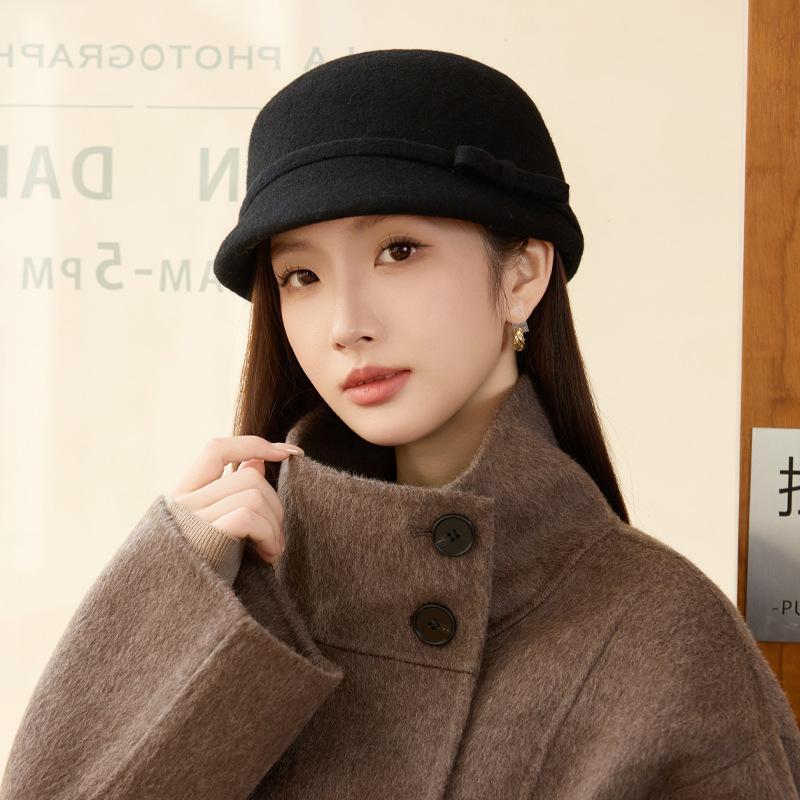 

Осенне-зимняя шерстяная шляпа женская элегантная шляпа-клош с маленьким ароматом французский твид бант ретро кепка ONE SIZE
