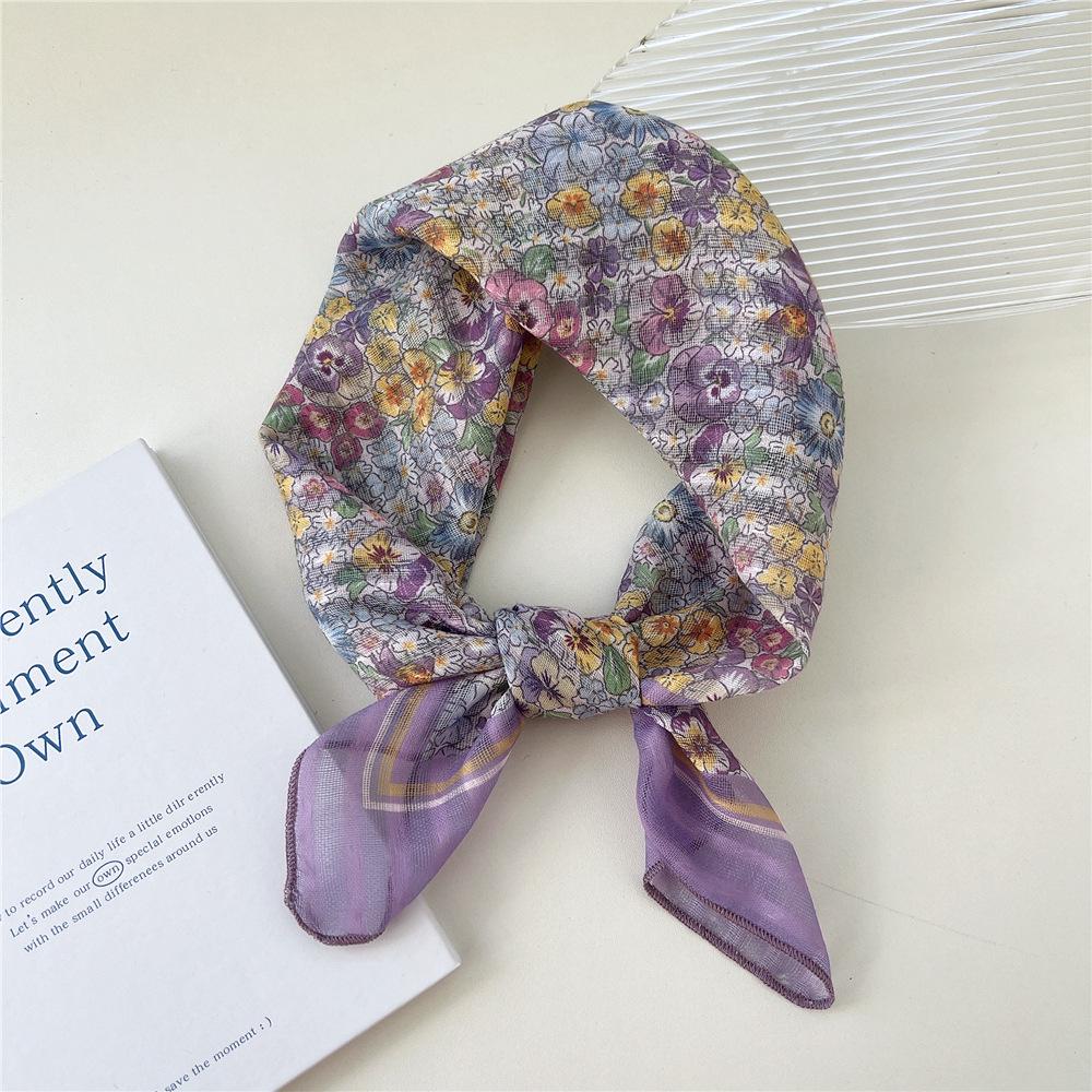 58 Floral Cotton Linen Scarf: Korean Ditsy Print Neckerchief for Spring, Summer, Autumn - Versatile Headband and Headscarf