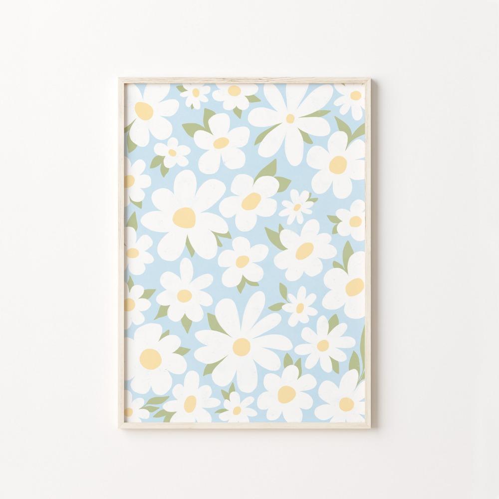 Flower Wall Art Canvas Print Natural Pastel Daisies Floral Illustration Poster Botanical Market Living Room Bedroom Decoration