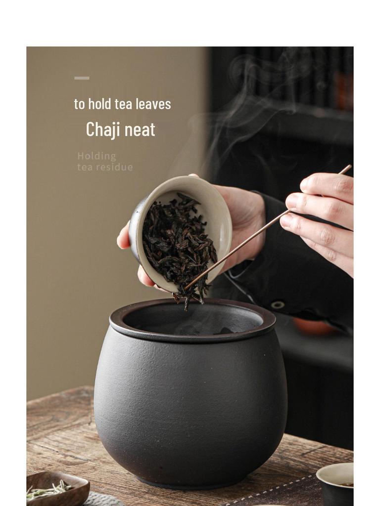 Large Ceramic Tea Waste Jar with Filter - Desktop Trash Can for Tea Dregs & Water Disposal
