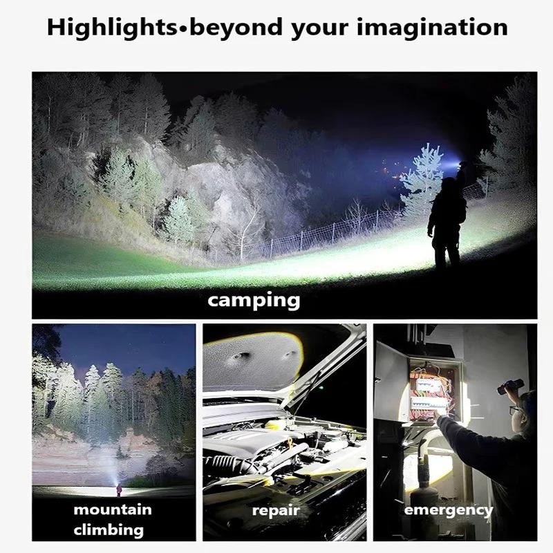 New Outdoor Strong Light LED Zoom Flashlights White Laser High Power Ultra Long Range Torch Rechargeable OLED Display Flashlight