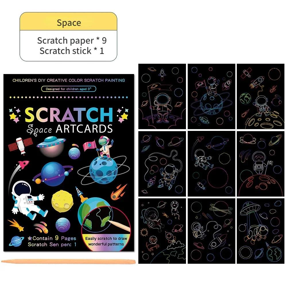 Magisk Regnbågsfärg Skrapkonst Målarpapper Kort Kit Tecknad Ritbräda Färgböcker för Barn DIY Utbildande Leksaker Gåvor