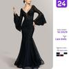 Elegant 2025 Black Lace Embroidered Fishtail Evening Dress for Women