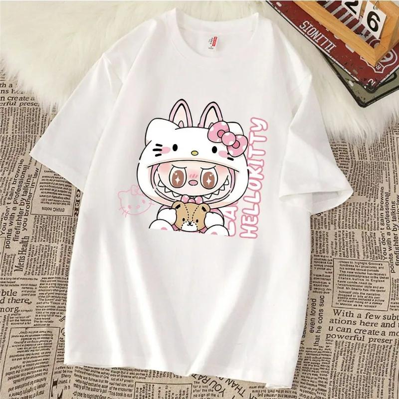 

Новая повседневная футболка с мультяшным принтом на лето, 100% хлопок, футболка с коротким рукавом, кавайная Y2K повседневная свободная уличная футболка для девочки 150