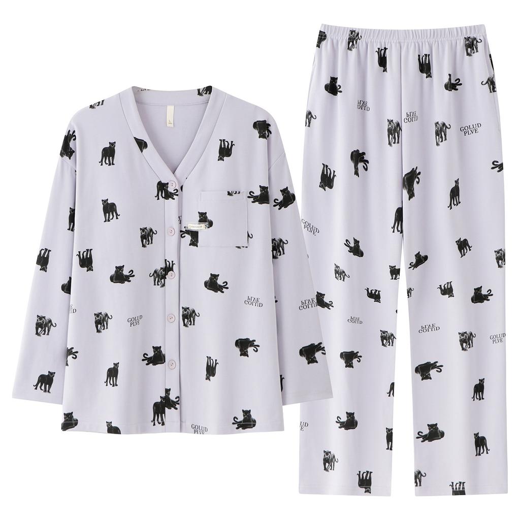 Women's pajamas: spring/autumn pure cotton long-sleeve 1011 new plus-size casual autumn/winter thin padded loungewear