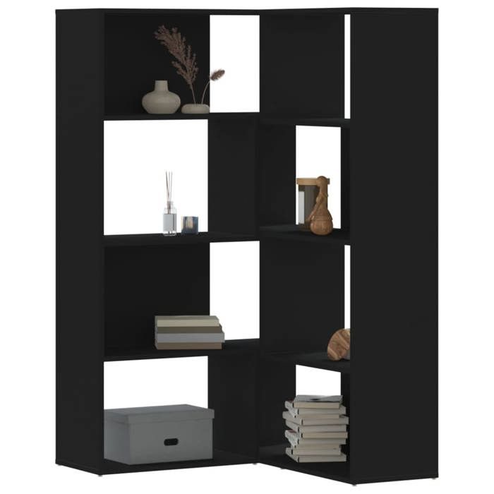 VidaXL Corner Bookcase with 4 Shelves Black Engineered Wood 3307811