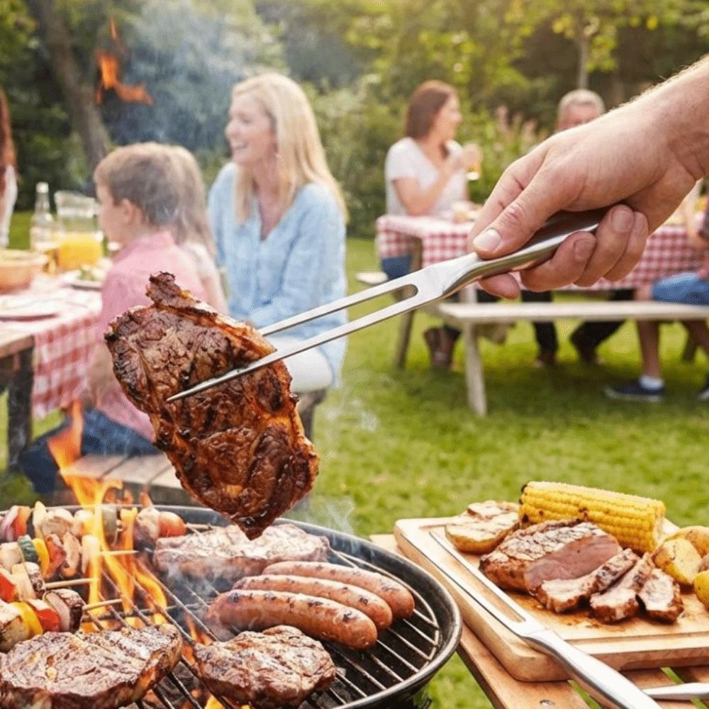 Stainless Steel BBQ Grill Fork 2-Fork Thickened Handle Meat Cooking Fork Extended Length Heat Resistant Grill Skewers