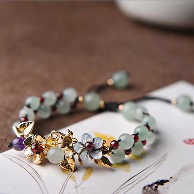 Handmade Bracelet Sweet Gold-plated Jewelry Garnet Flower Bracelet for Women