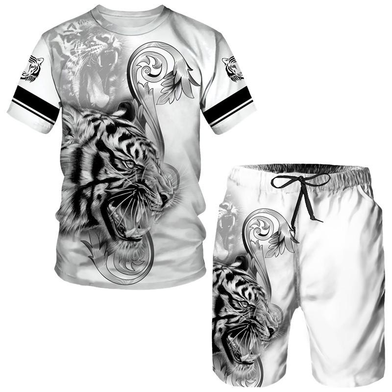 Sommer Männer der Trainingsanzug Tiger 3D Drucken Tier T-shirt Shorts Sets 2 Stück Streetwear Übergroßen Sportswear Anzüge Neue Mann Kleidung