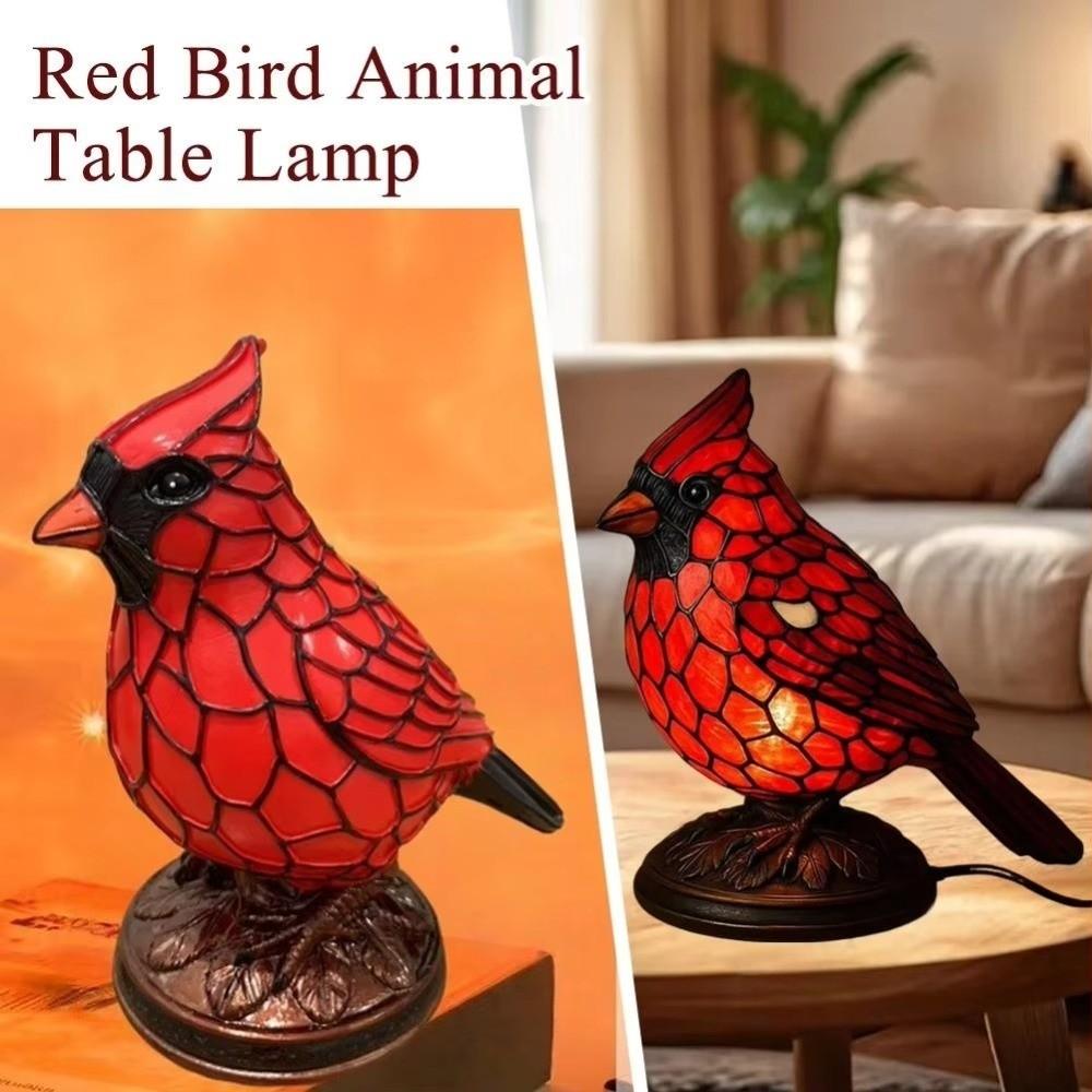 Resin Red Bird Table Lamp Handmade Stained Glass Lamp Bird Decor Light  Bedside Table