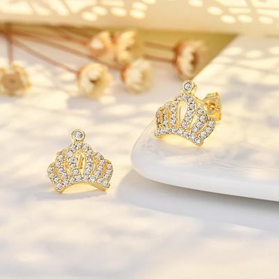 Lett Luksusstil Mikroinnlagte Diamantkrone Øredobber for Kvinner Mote Pendlerstil Nisje High-end Øredobber Tilbehør