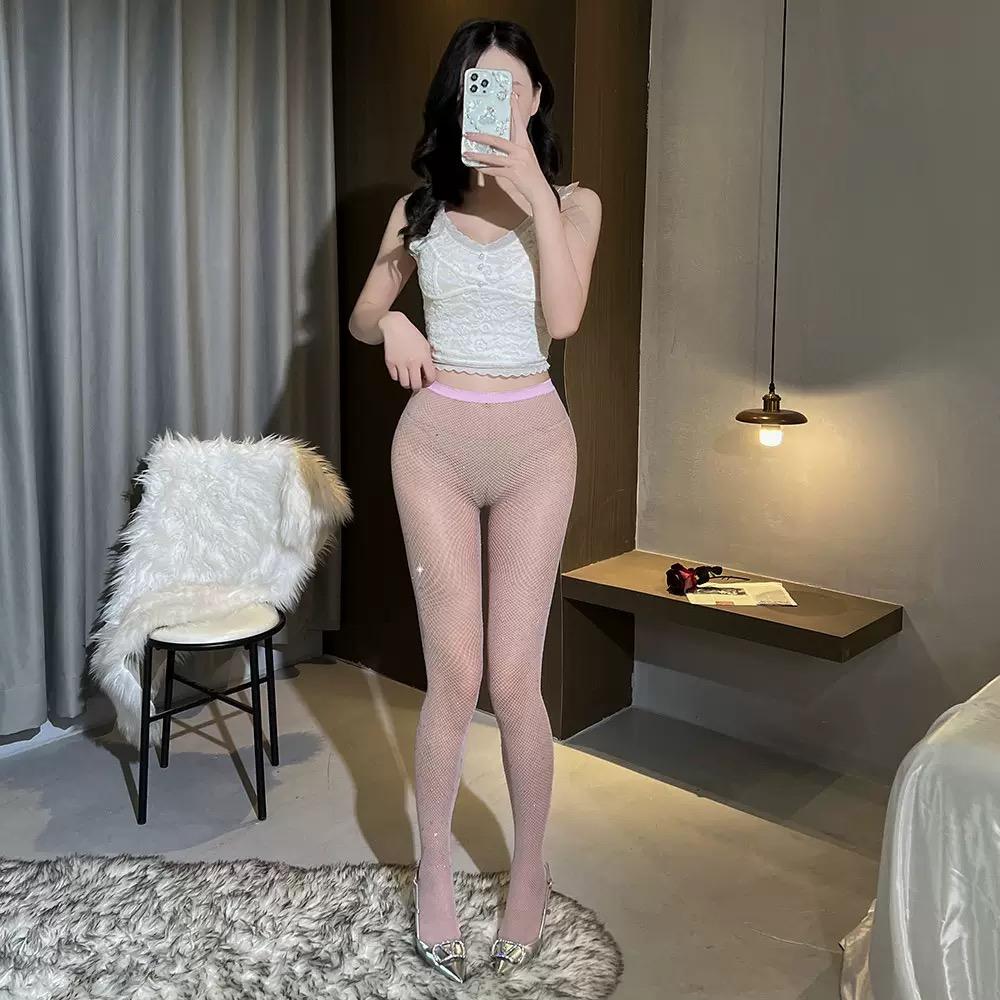 Summer Girls Fishnet Diamond Sparkling Pantyhose Women Sexy Fashion Shiny Net Tights Female Slim Rhinestone Mesh Nylon Stockings