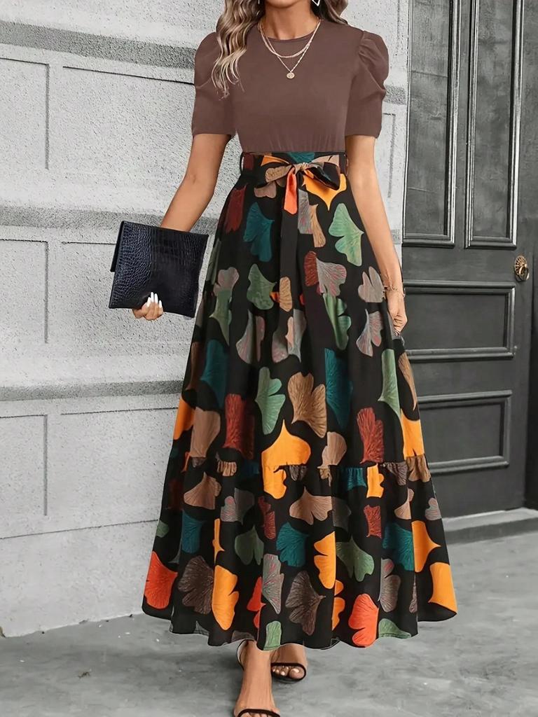 2026 European & American Short-Sleeved Round Neck Printed Dresses: Summer Women's Fashion.