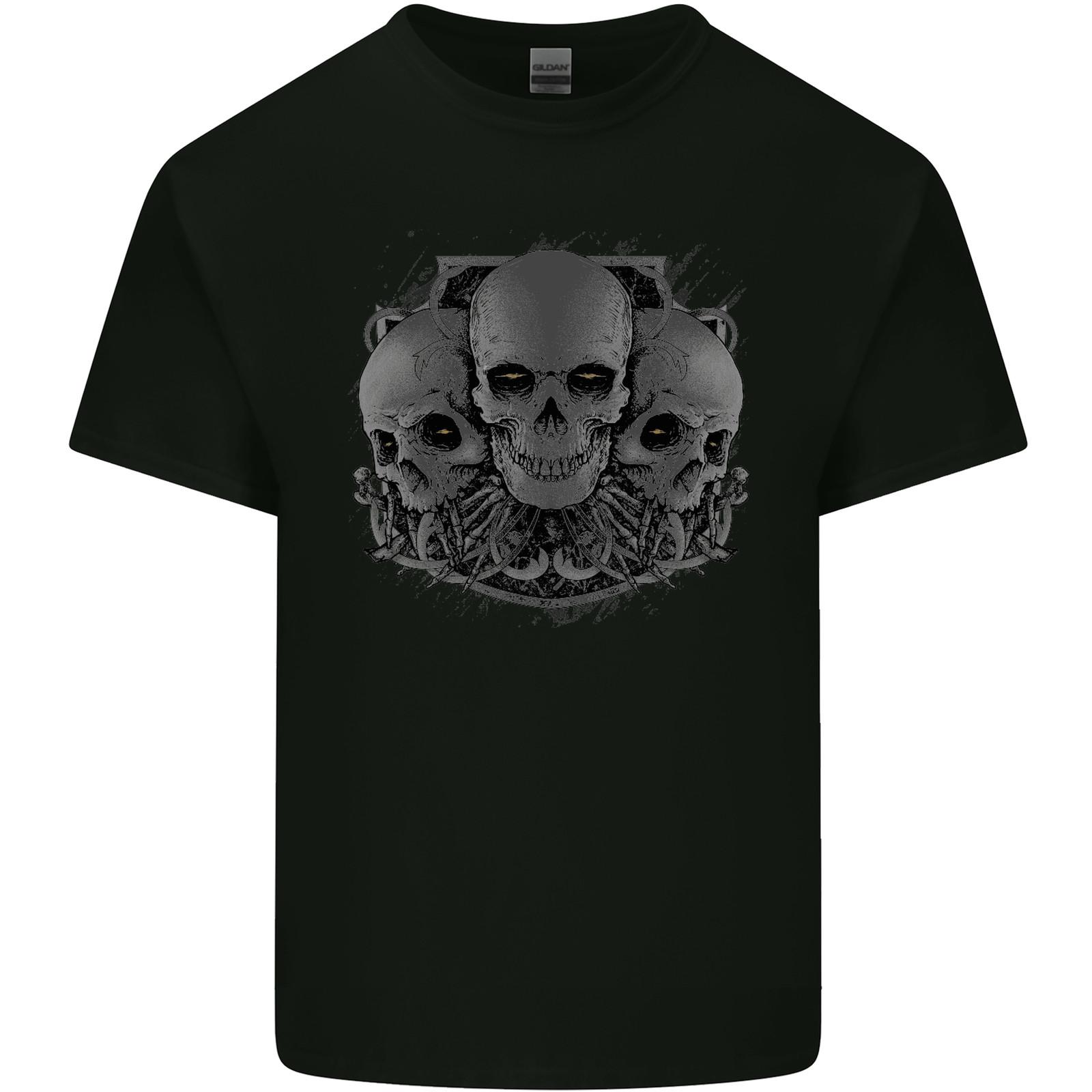 Gothic Skulls Heavy Metal Rock Music Goth Biker Mens Cotton T-Shirt Tee Top S разноцветный
