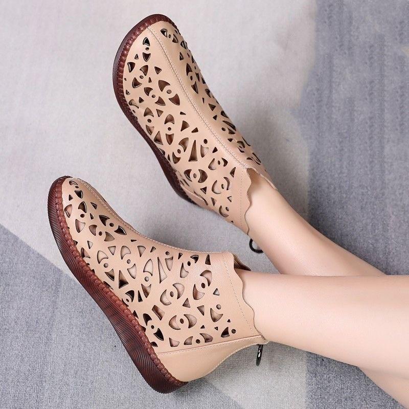 

Мягкие кожаные полые прохладные ботинки, новые женские ботинки на плоской подошве лето 2025, удобные ботинки с мягкой подошвой на плоском каблуке, универсальные туфли с перфорацией для мамы 40 коричневый