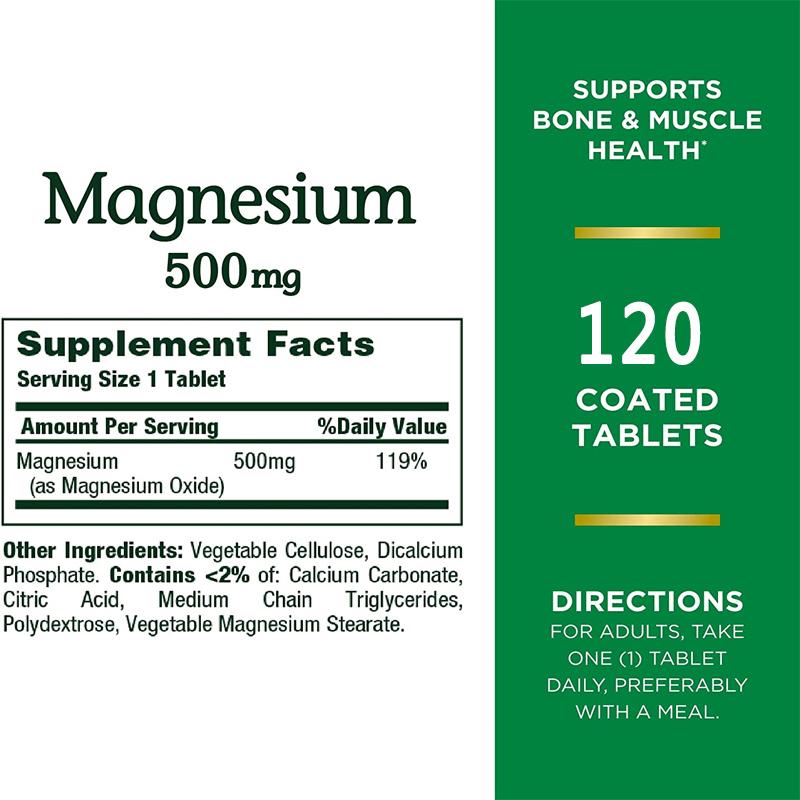 Magnesium 500 mg - Highly effective formula for bone and muscle health. 120 capsules.