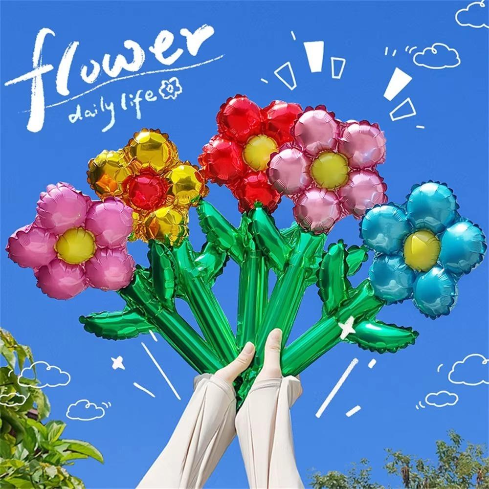 10pcs Aluminum Foil Daisy Rose Flower Balloon Romantic Five Petal Flower Balloon  Mother's Day