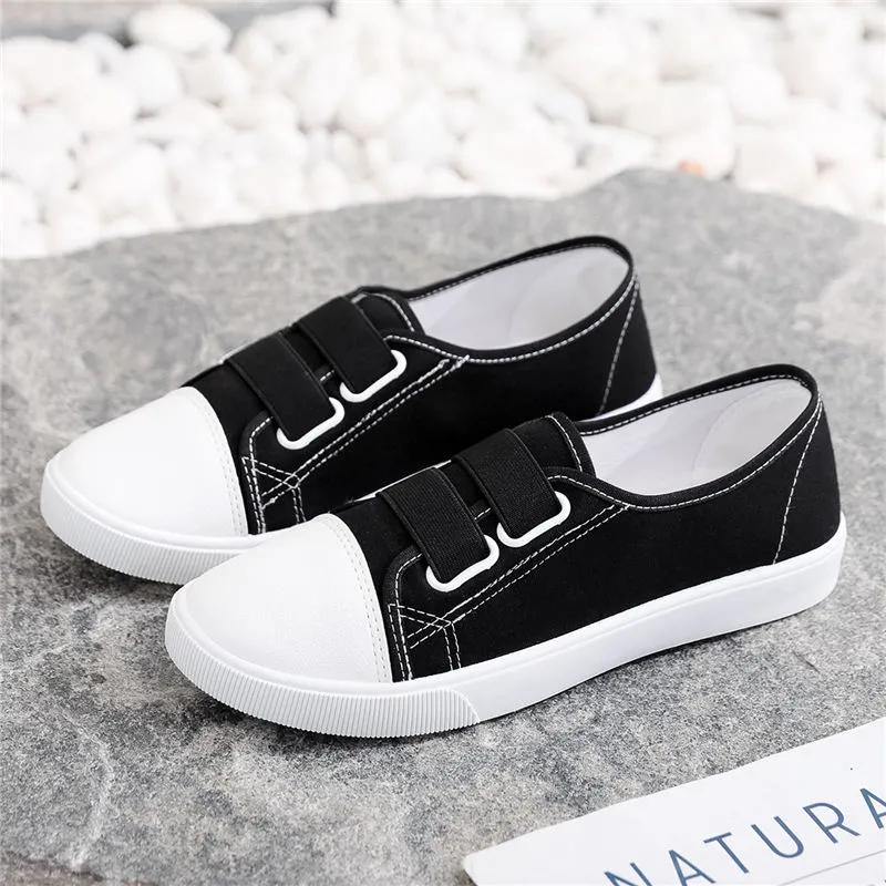 Zapatos De Mujer Women Classic Round Toe White Canvas High Quality Anti Skid Slip on Flat Shoes Lady Black Shoes A1457