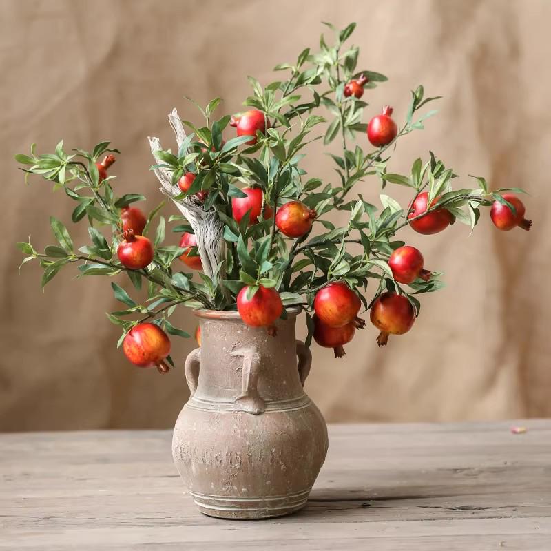 Prosperity Pomegranate Artificial Flower Arrangement for Living Room Decor - Realistic New Year Dried & Green Plant Ornament