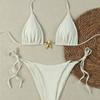European And American Sexy Fashion Bikini Swimsuit Solid Color Metal Triangular Split Women'S Swimming
