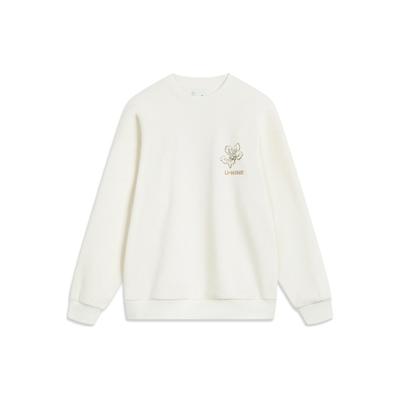 Li Ning Sports Lifestyle Serie Buchstaben Print Rundhals Pullover Fleece Langarm Sweatshirt Damen Sweatshirt Off-White AWDT762-4