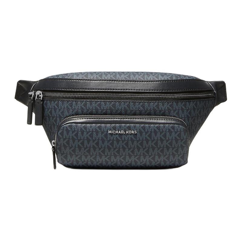 MICHAEL KORS Cooper Bronze Hardware Zipper Closure Coated Canvas Belt Bag Men s Navy Blue with Black чёрный
