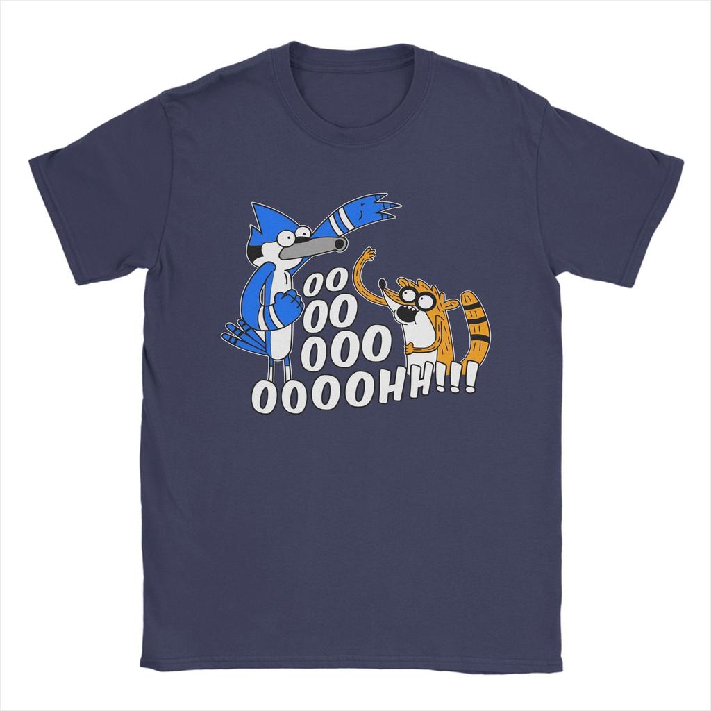 Lustiges Rigby und Mordecai T-Shirt für Herren O-Ausschnitt 100% Baumwolle T-Shirts Kurzarm-Tees Druckkleidung