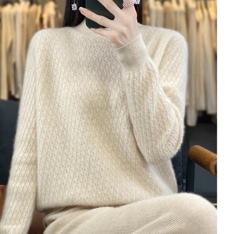 

Кардиган с полувысоким воротником и ажурным узором для женского осенне-зимнего сезона, новая модная и универсальная кашемировая вязаная базовая рубашка, приятный к коже и теплый свитер S