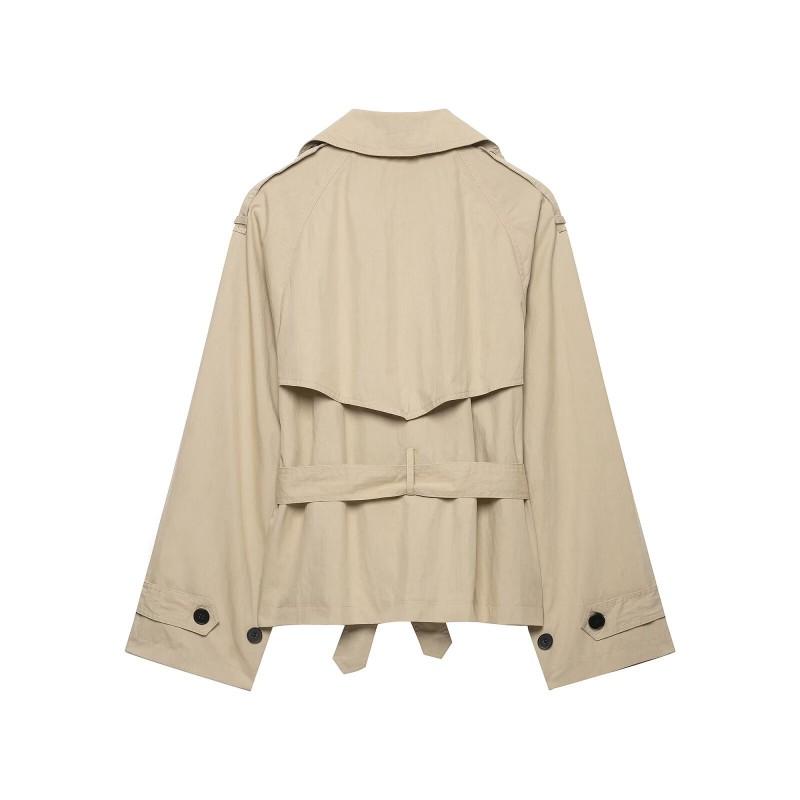 ZA Style Womens Fashion Double-Breasted Belted Padded Shoulder Short Trench Jacket Coat