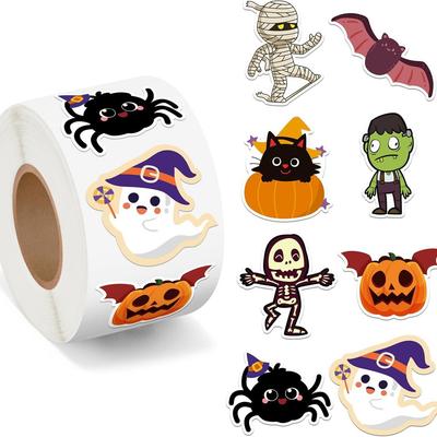 500pcs Roll Stickers Funny Halloween Sticker Roll Cute Pumpkin Ghost Skull Spider Bat Label Decal Graffiti Stickers DIY Phone